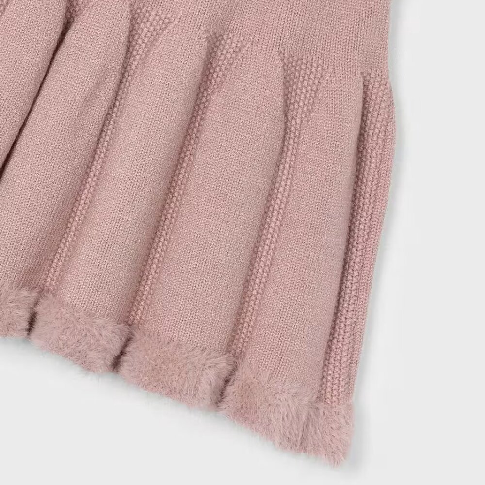 New! MAYORAL 3 Pink Knitted Pleated Skirt Faux Fur Trim Bow - Picture 2 of 7